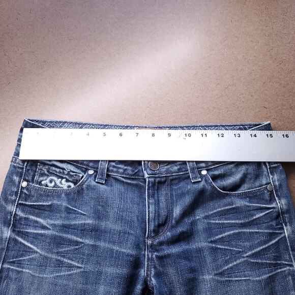 Paige Laurel Canyon Slim Flare Jeans Women 28 Blue Low Rise Stretch Faded Y2K - Picture 5 of 9